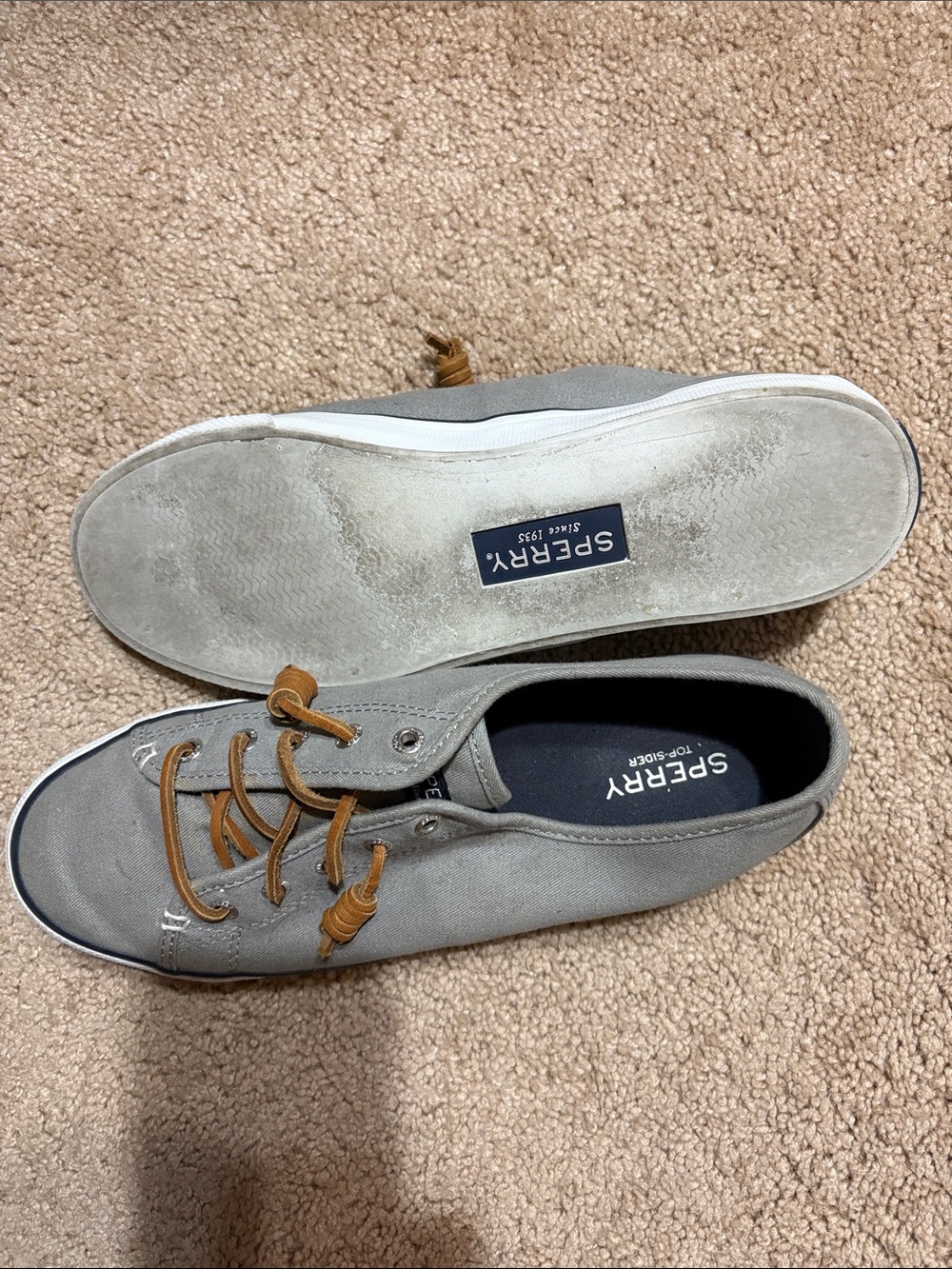 Sperry Gray Canvas Boat Shoe Sneakers with Tan Laces